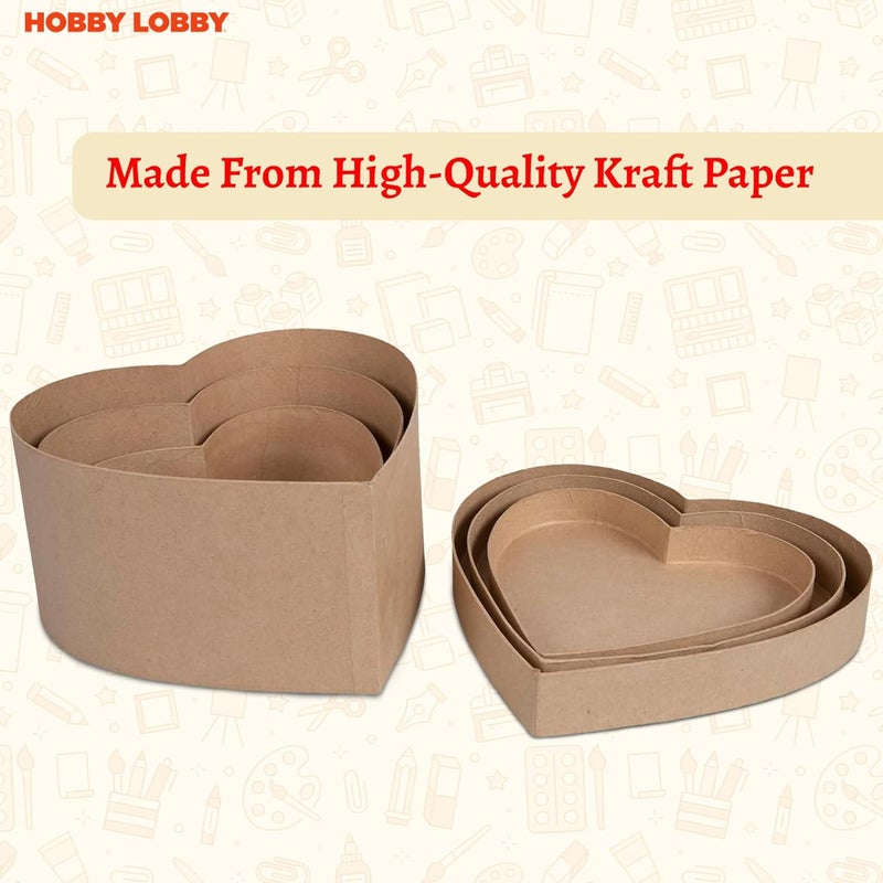 Hobby Lobby Heart Paper Mache Boxes with Lids (Set of 3) - Brown Kraft Paper Nesting Gift Boxes - Crafting Paper Mache Heart Box with Lid for Custom Decoration - Durable Paper Mache Box for Versatile Storage - Image 3